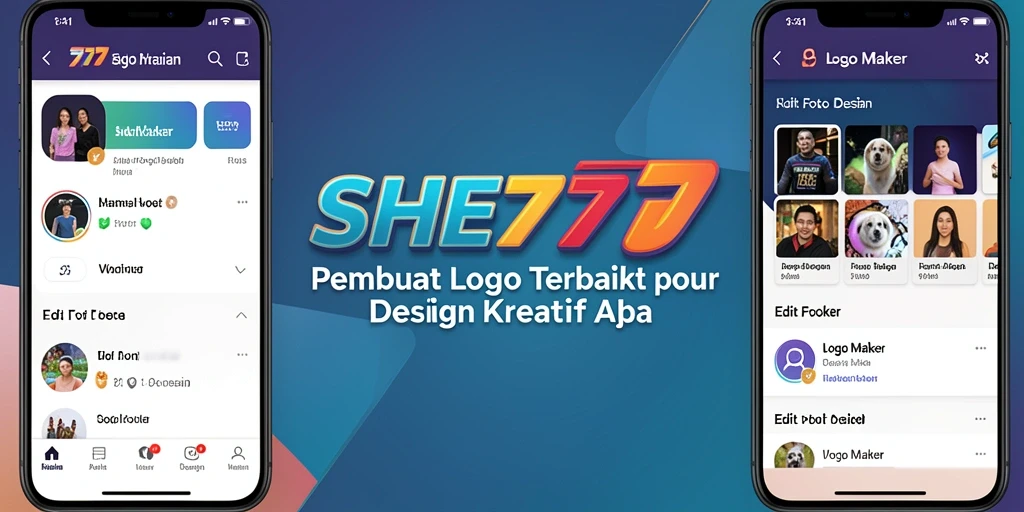 Antarmuka SHE777 menampilkan desain logo yang menarik dan kreatif.